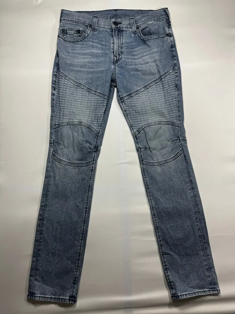 True Religion Men's Rocco Relaxed Skinny Moto Blue Denim Jeans - Size 36 (37x34)